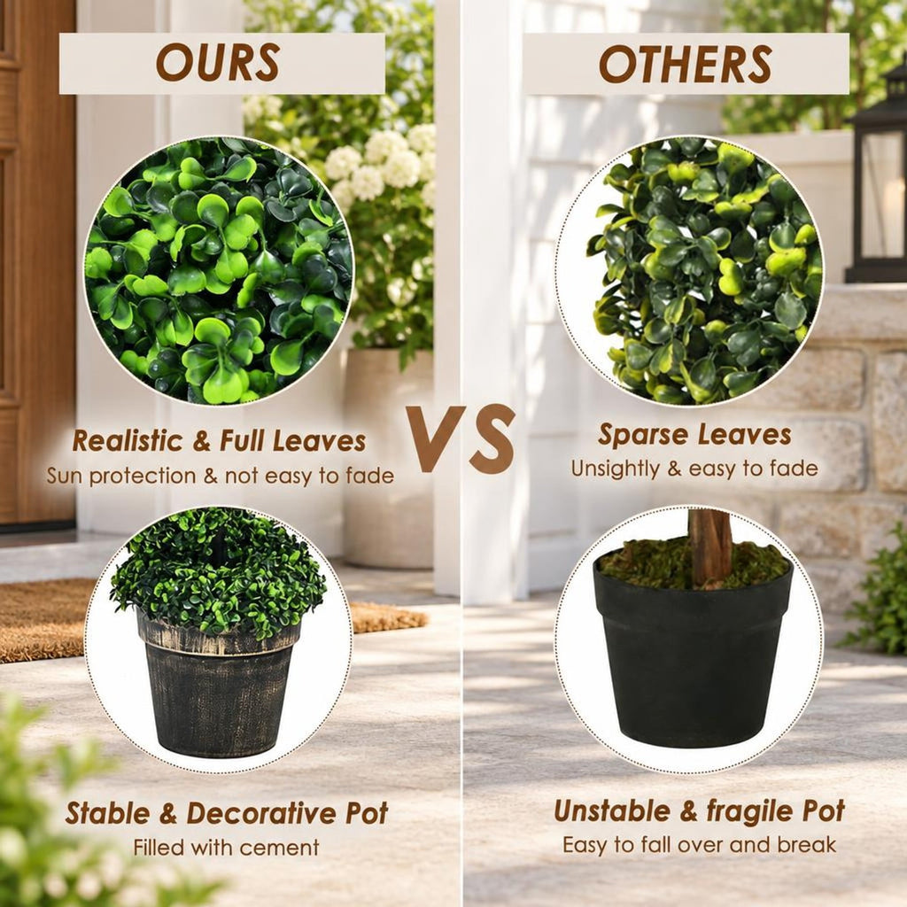 Airfind 2 Pack 4 Feet Artificial Spiral Boxwood Topiary Indoor Outdoor Decor, PE iron tube cement, 9.5 Inch x 9.5 Inch x 47 Inch (L x W x H) Pot