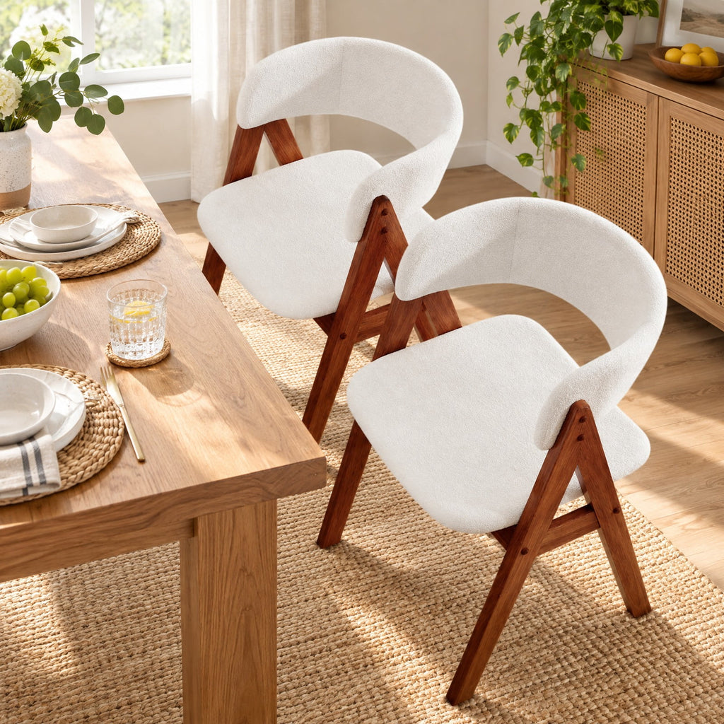 Airfind Wooden Dining Chair Set of 2 Mid-Century Modern Sherpa Upholstered Kitchen Dining Room Chairs, Chair 280 lbs Capacity, Walnut
