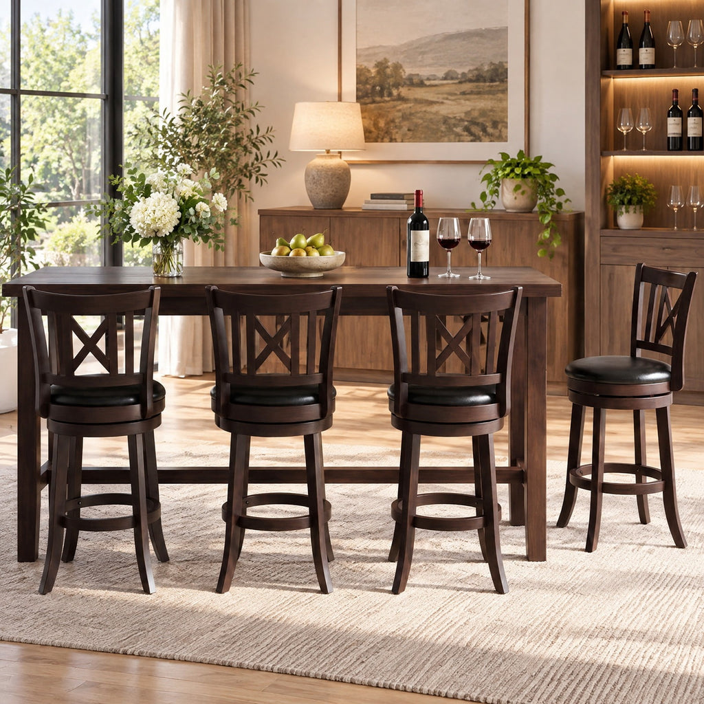 Airfind Set of 4 Bar Stools Swivel Bar Chairs with Hollowed Backrest and Footrest-26 inches, 275 lbs Capacity, 20 Inch x 18 Inch x 39.5 Inch Footprint