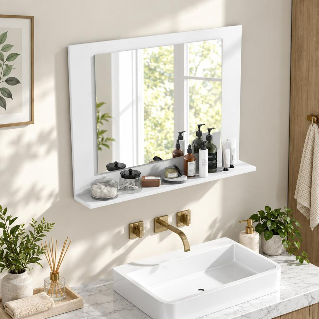 Airfind Rectangle Bathroom Mirror with Shelf 23.5 x 17.5 Inch and Wood Frame, 23.5 x 4 x 17.5Mirror Footprint, White
