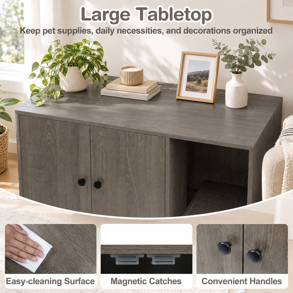 Airfind Wooden Cat Litter Box Enclosure Hidden Litter Box Furniture with Scratching Board, Engineered Board MDF Frame, Oak