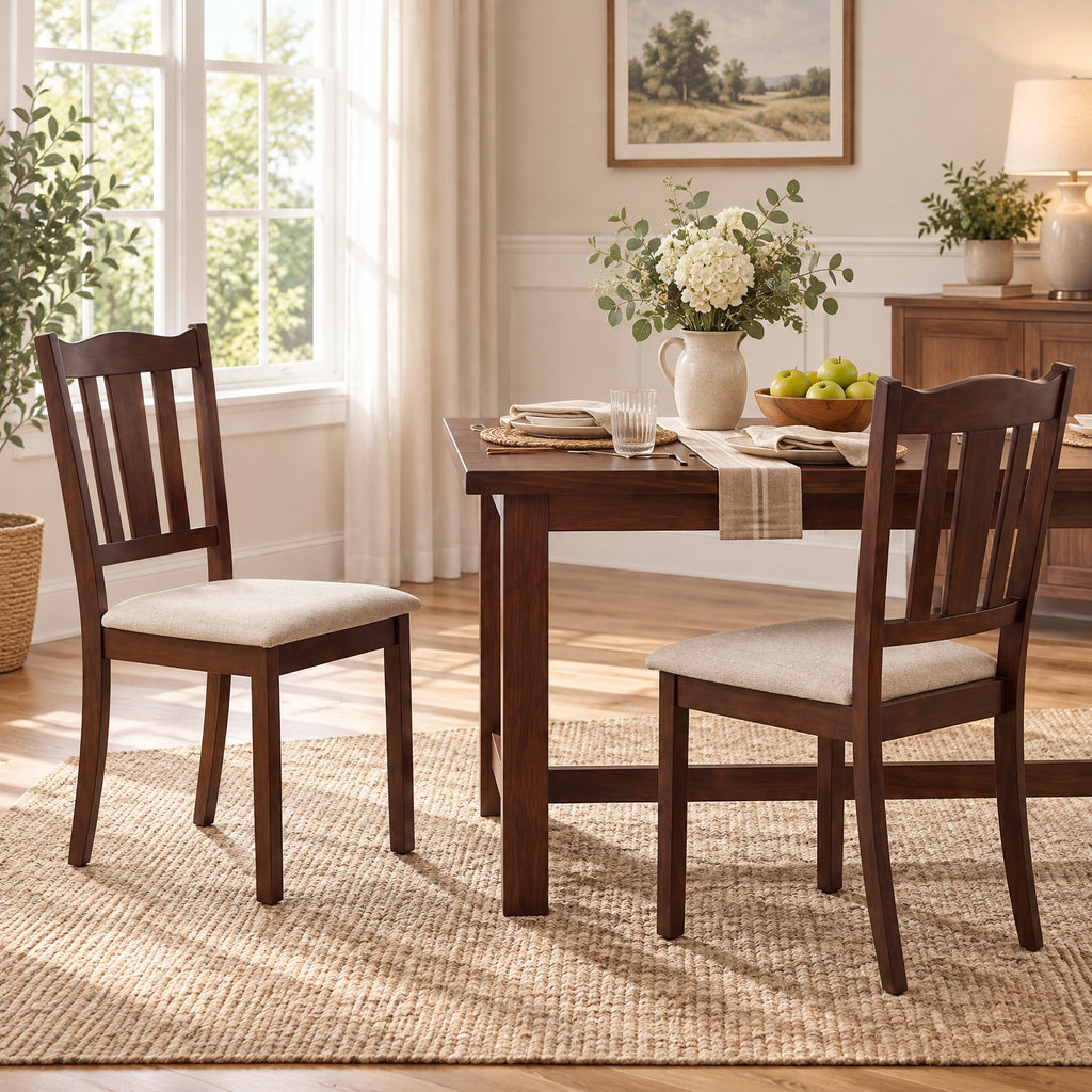 Airfind Set of 2 Wooden Dining Chair with Hollow Back and Soft-padded Cushion, 330 lbs Capacity, Rubberwood Fabric Sponge Engineered Wood Frame