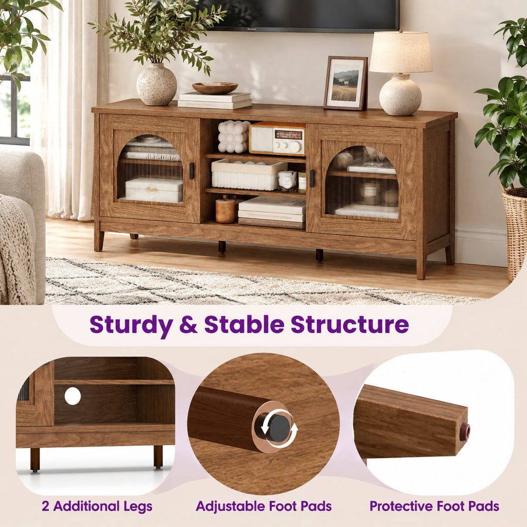 Airfind Modern Vintage TV Cabinet, with Adjustable Shelves and 2 Cable Holes for TVs up to 65 Inches, 176 lbs Capacity, Engineered Wood Frame, Walnut