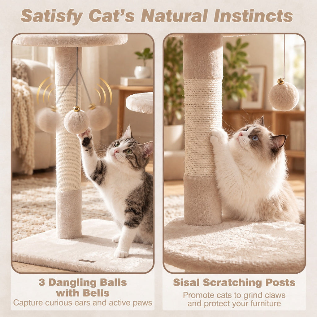 Airfind 6-tier Floor to Ceiling Cat Tree with Plush Bed and Sisal Scratching Posts, 33 kg Capacity, Plywood Plush Metal Sisal Rope Frame, Beige