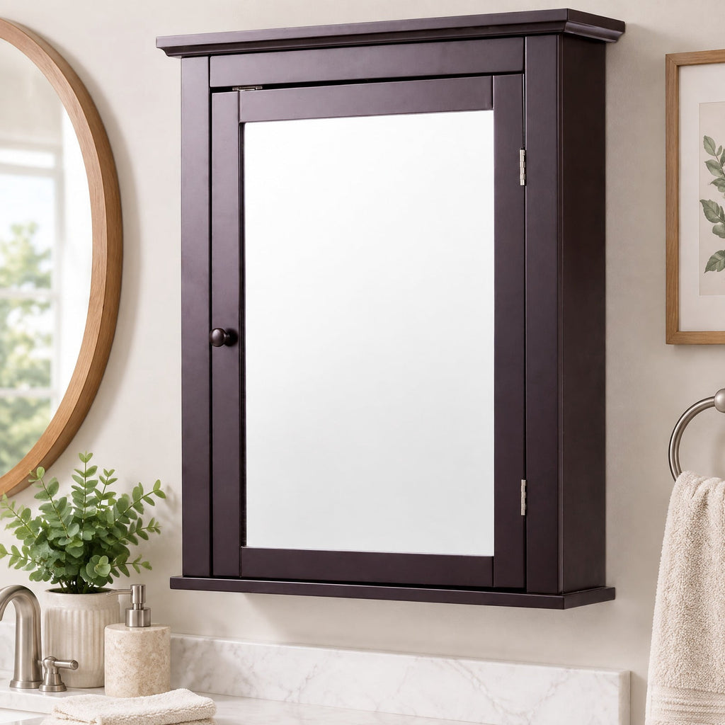 Airfind Bathroom Wall Mounted Storage Mirror Medicine Cabinet, 11 lbs Capacity, MDF and glass Frame, 22 x 6 x 27.5 Footprint, Brown