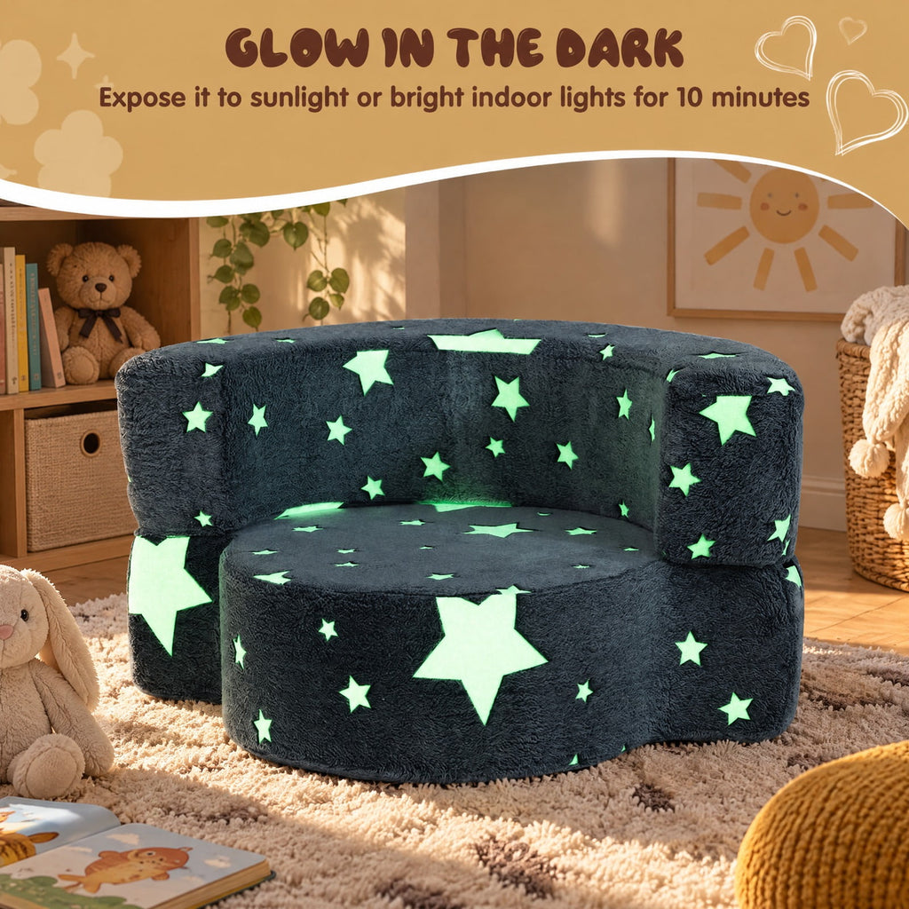 Airfind 2-in-1 Convertible Glow in the Dark Kids Sofa with Removable Washable Cover, Flannel Fabric Sponge Frame, for 3+ Years Old, Gray