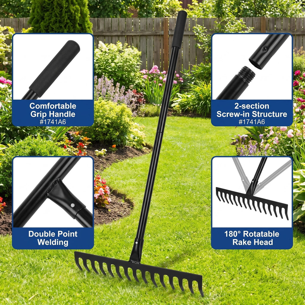 Airfind Lawn Leveling Rake 46 x 10 Inch Heavy Duty Lawn Level Tool for Soil, Metal PVC Plate Frame, 46 x 10 Handle Length 67 Footprint, Black