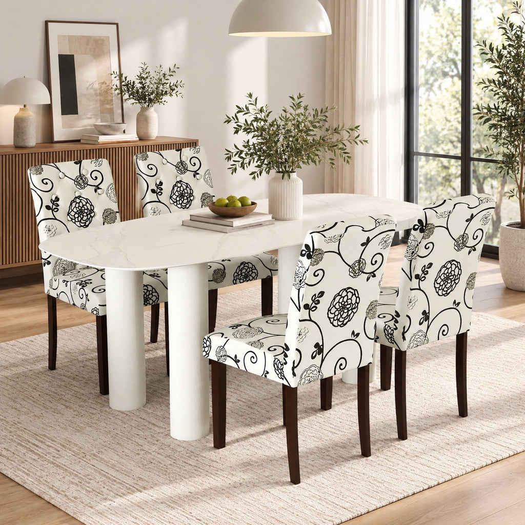 Airfind Button Tufted Fabric Upholstered Wooden Dining Chair Set of 2 with High Curved Back, Chair 330 lbs Capacity, 18in x 24in x 37in Footprint