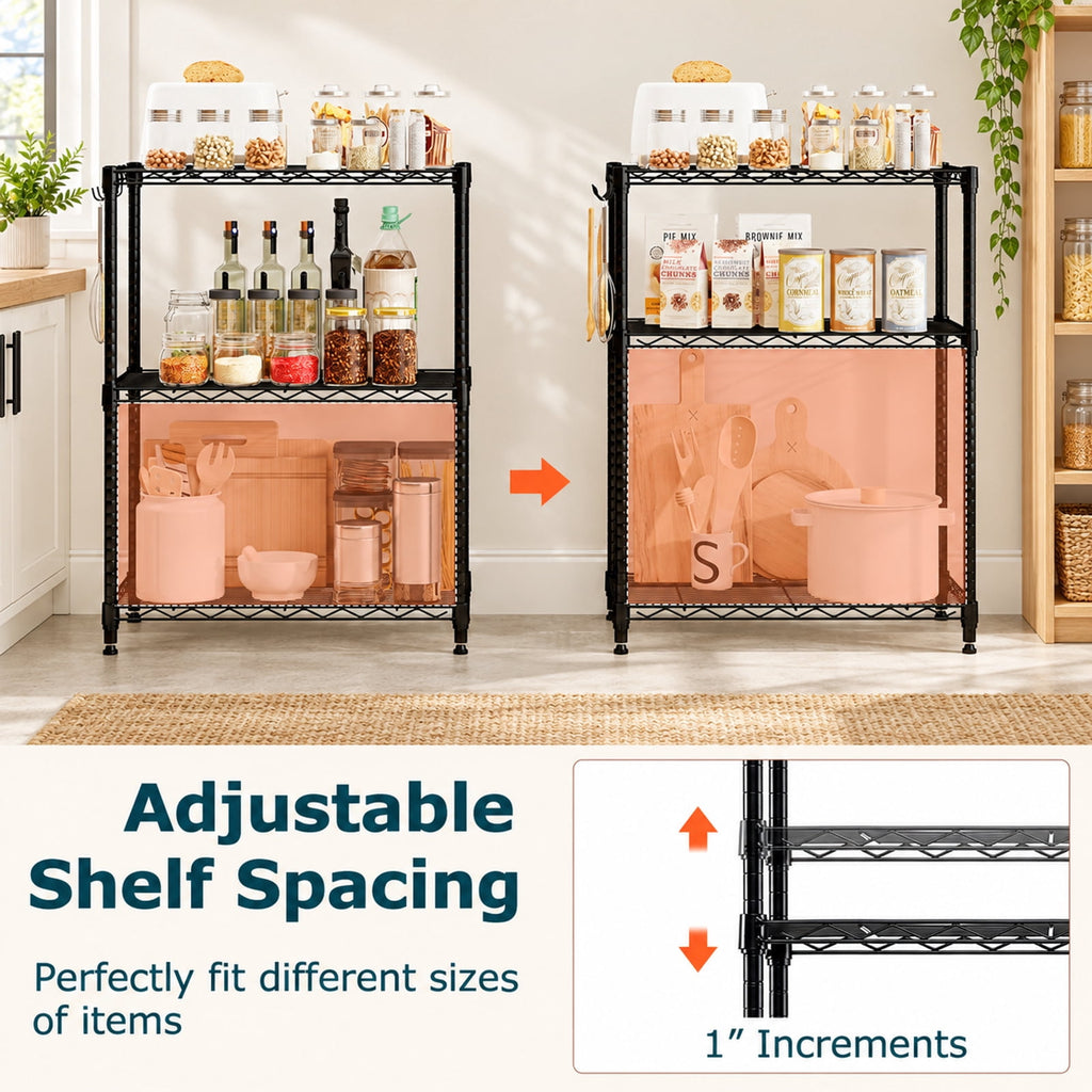Airfind 3-Tier Metal Storage Shelving Unit Set of 2 with V-Shaped Wire Rack, 450 lbs Capacity, Metal Frame, Black
