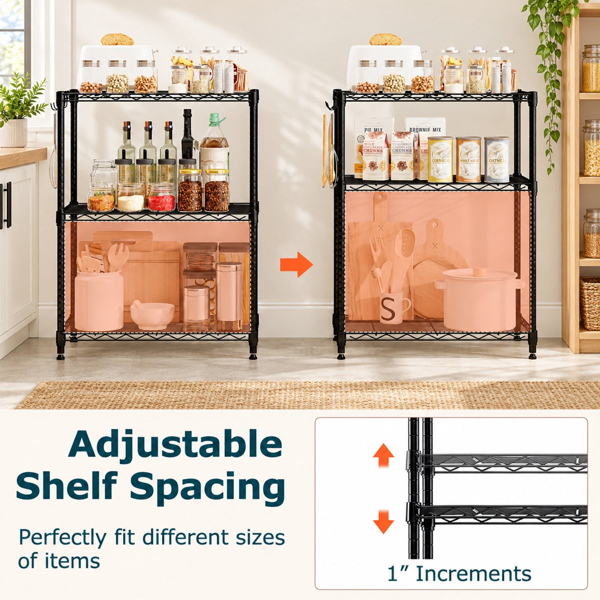 Airfind 3-Tier Metal Storage Shelving Unit Set of 2 with V-Shaped Wire Rack, 450 lbs Capacity, Metal Frame, Black