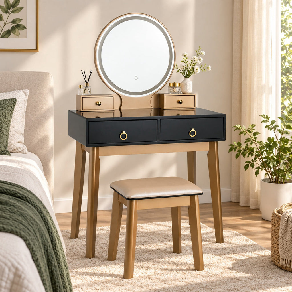 Airfind Makeup Vanity Table Set 3 Color Lighting Dressing Table, 7in x 3.5in x 3in (L x W x H) Big drawer Footprint, Black