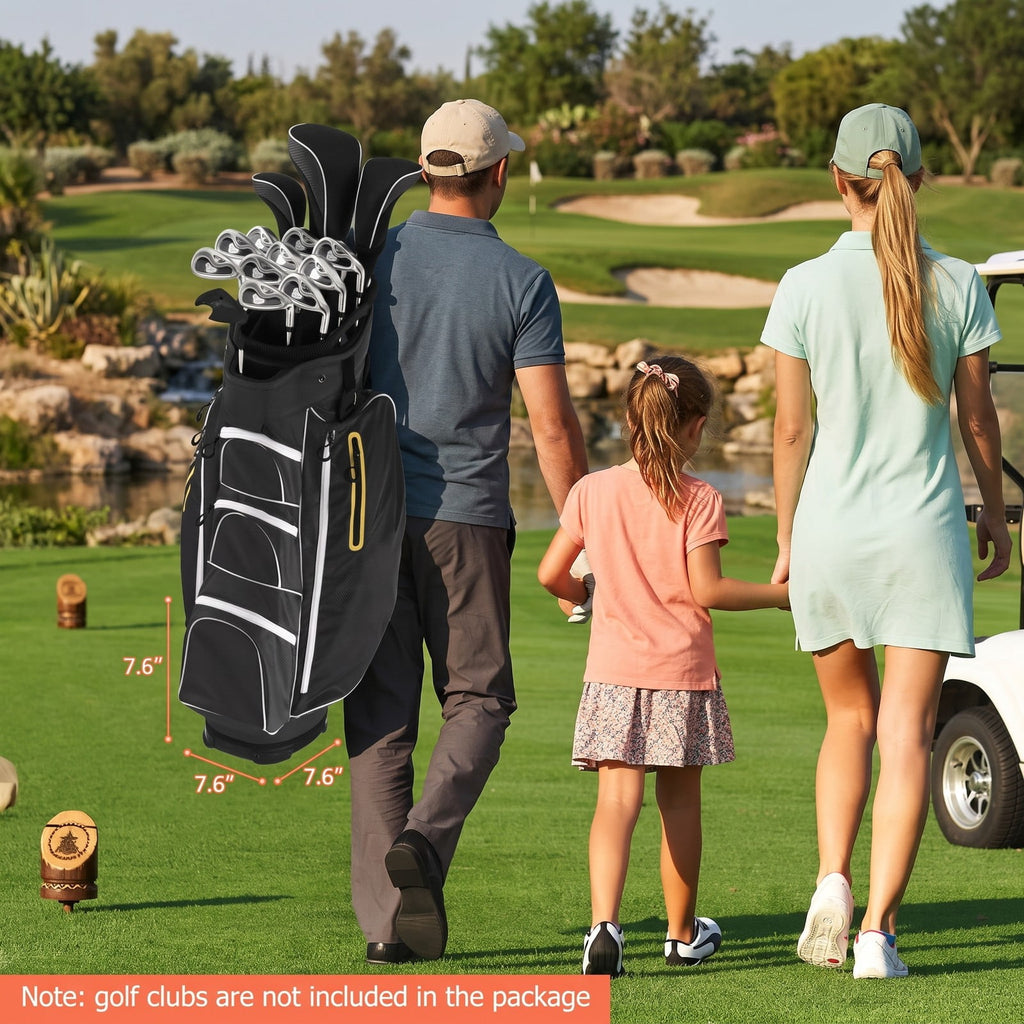 Airfind 9.5 Inch Lightweight Golf Cart Bag with 15 Way Top Dividers, 7 Zipper Pockets, Cooler Bag, Rain Hood, Shoulder Strap for Men Women, Black