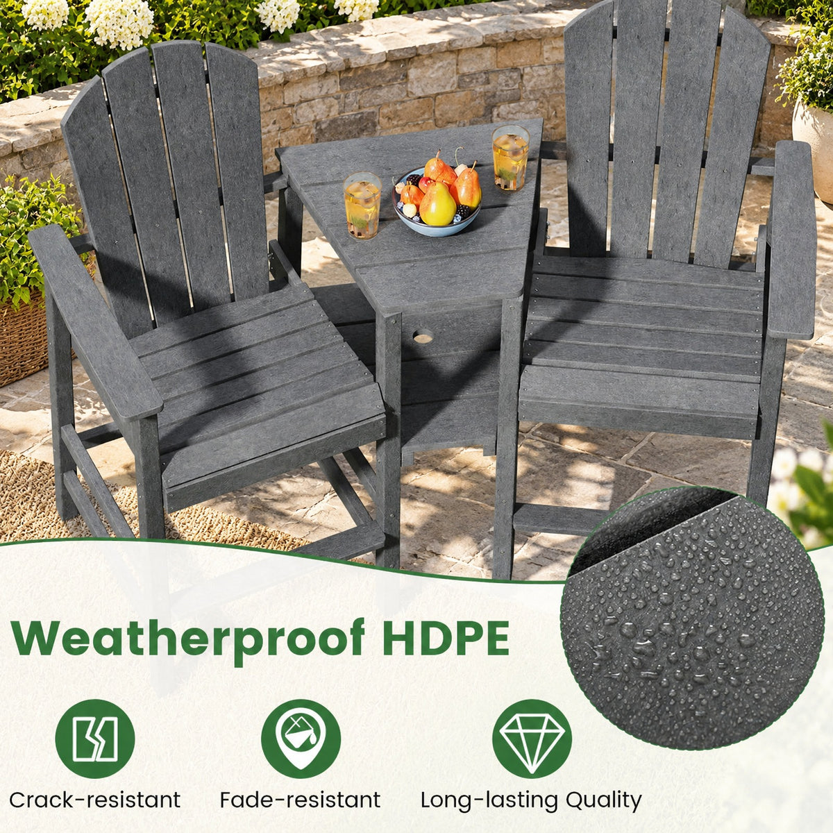 Airfind 2-Seat Adirondack Chair All-Weather Adirondack Chair with Double Connecting Tray, Chair 330 lbs Capacity, HDPE Frame, Gray