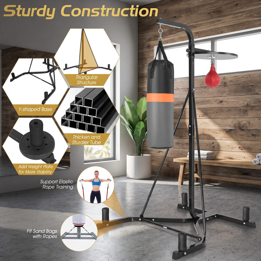 Airfind Heavy Duty Freestanding Boxing Punching Stand with Heavy Bag and Adjustable Speed Bag for Home Gym Strength Training, Grey