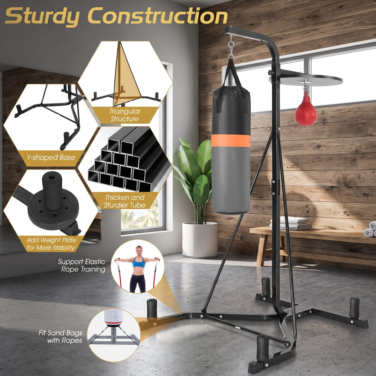 Airfind Heavy Duty Freestanding Boxing Punching Stand with Heavy Bag and Adjustable Speed Bag for Home Gym Strength Training, Grey