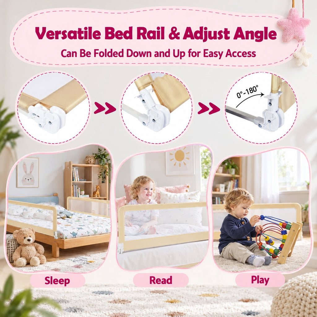 Airfind 59 Inch Folding Breathable Child Bed Rail Guard with Safety Strap, Metal Oxford Cloth Mesh with Metal Oxford Cloth Mesh Fabric, Unspecified