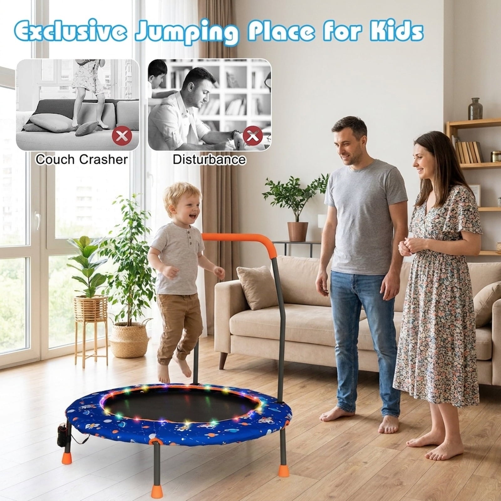 Airfind 36 Inch Mini Trampoline for Kids with LED Lights, Bluetooth