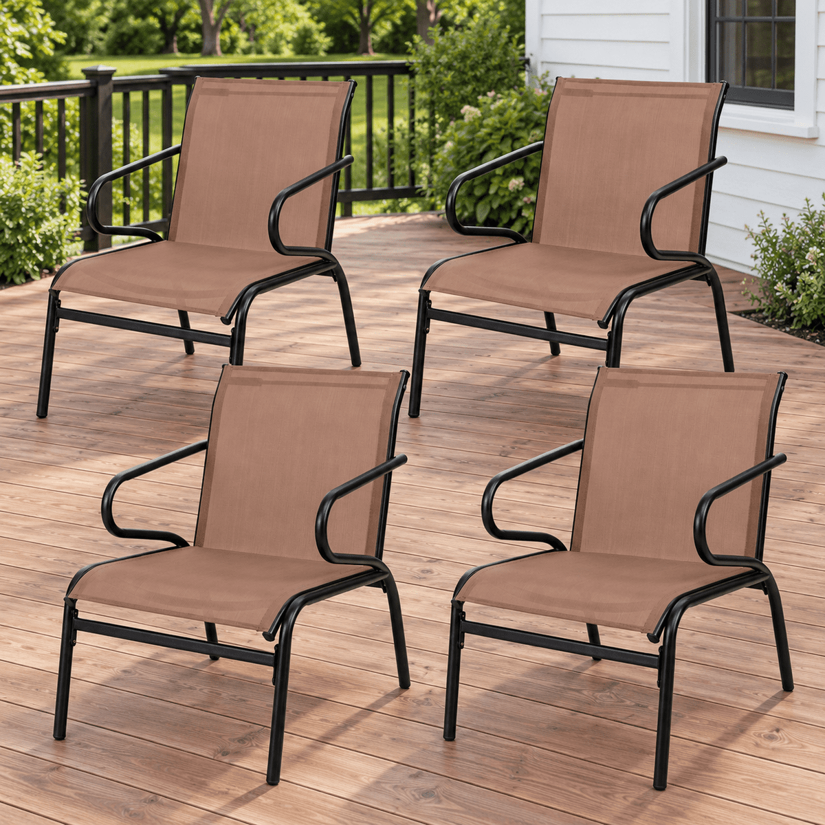 AIRFIND Patio Chairs Set of 4 with Fabric Seats, Curved Armrests, Metal Frames and Non-Slip Foot Pads, 330 lb Capacity Each, Coffee and Black