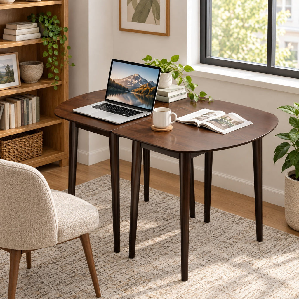 Airfind Extendable Oval Dining Table Set with 2 Half-Round Tables for 4-6 People, 260 lbs Capacity, MDF Rubber Wood Frame, Walnut