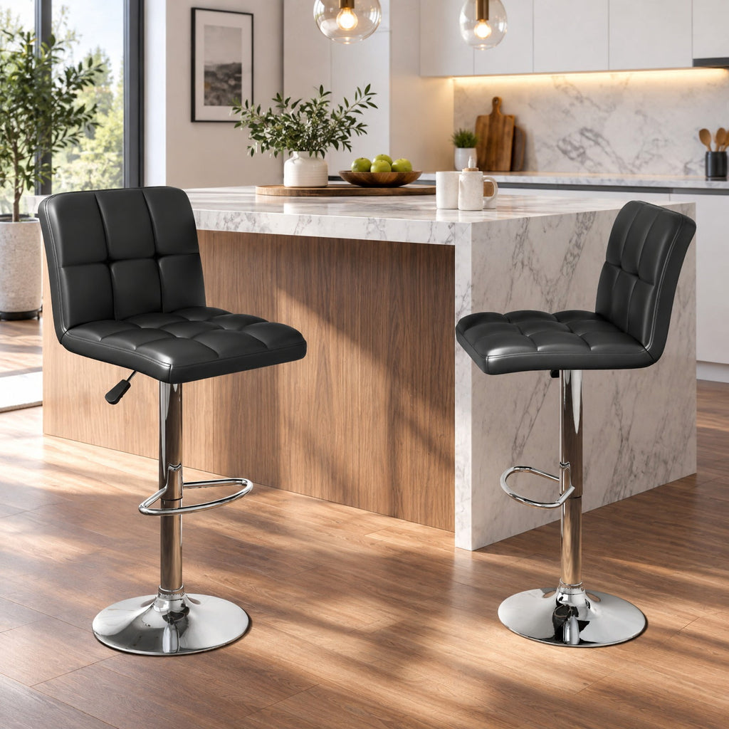 Airfind Set of 2 Square Swivel Adjustable PU Leather Bar Stools with Back and Footrest, 250 lbs Capacity, PU leather steel sponge Frame, Black