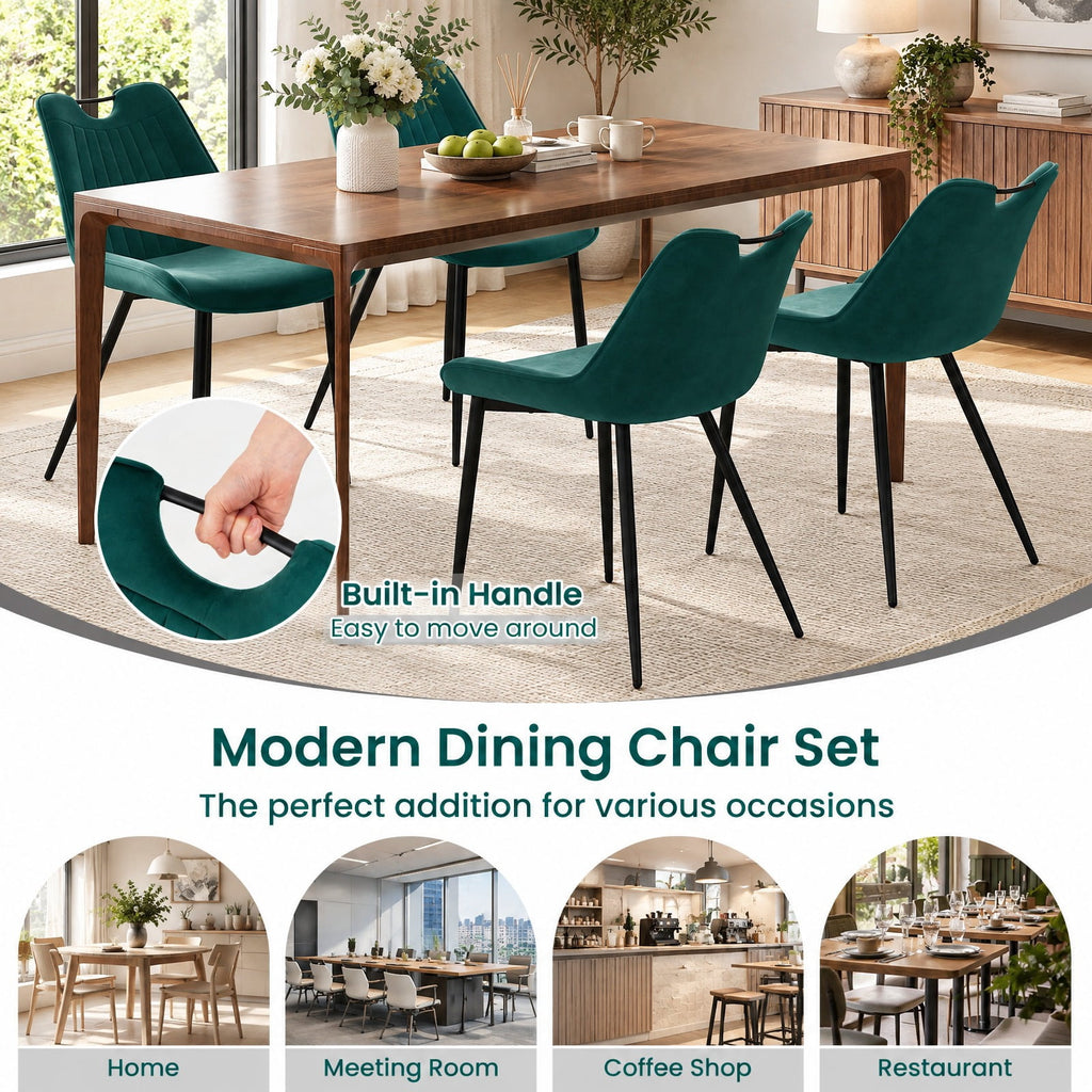 Airfind Dining Chair Set, of 4 Velvet Upholstered Kitchen Chairs with Metal Legs, 330 lbs Capacity, PU Leather Sponge Metal Frame, Green