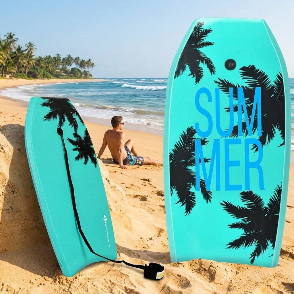 Airfind 41 Inch XPE Bodyboard for Adults ¡ª Soft Deck, EPS Core, HDPE Slick Bottom with Twin Channels, Crescent Tail, Coiled Leash Included (Green)