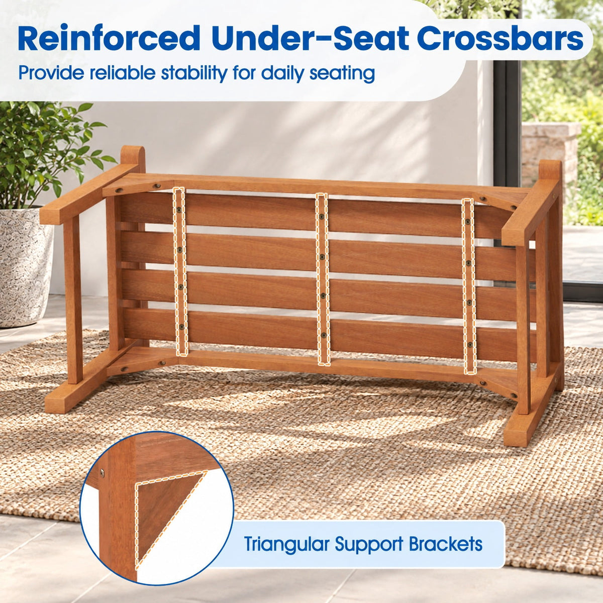 Airfind Set of 2 Solid Wood Backless Garden Bench with Support Handles and Curved Slatted Seat for Deck, 530 lbs Capacity, Wood Frame, Wood