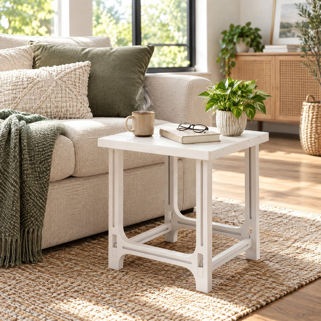 Airfind 18 Inch Outdoor Adirondack Side Table with Slatted Surface, 315 lbs Capacity, HDPE Frame, 18.5 x 18.5 x 18.5 Footprint, White
