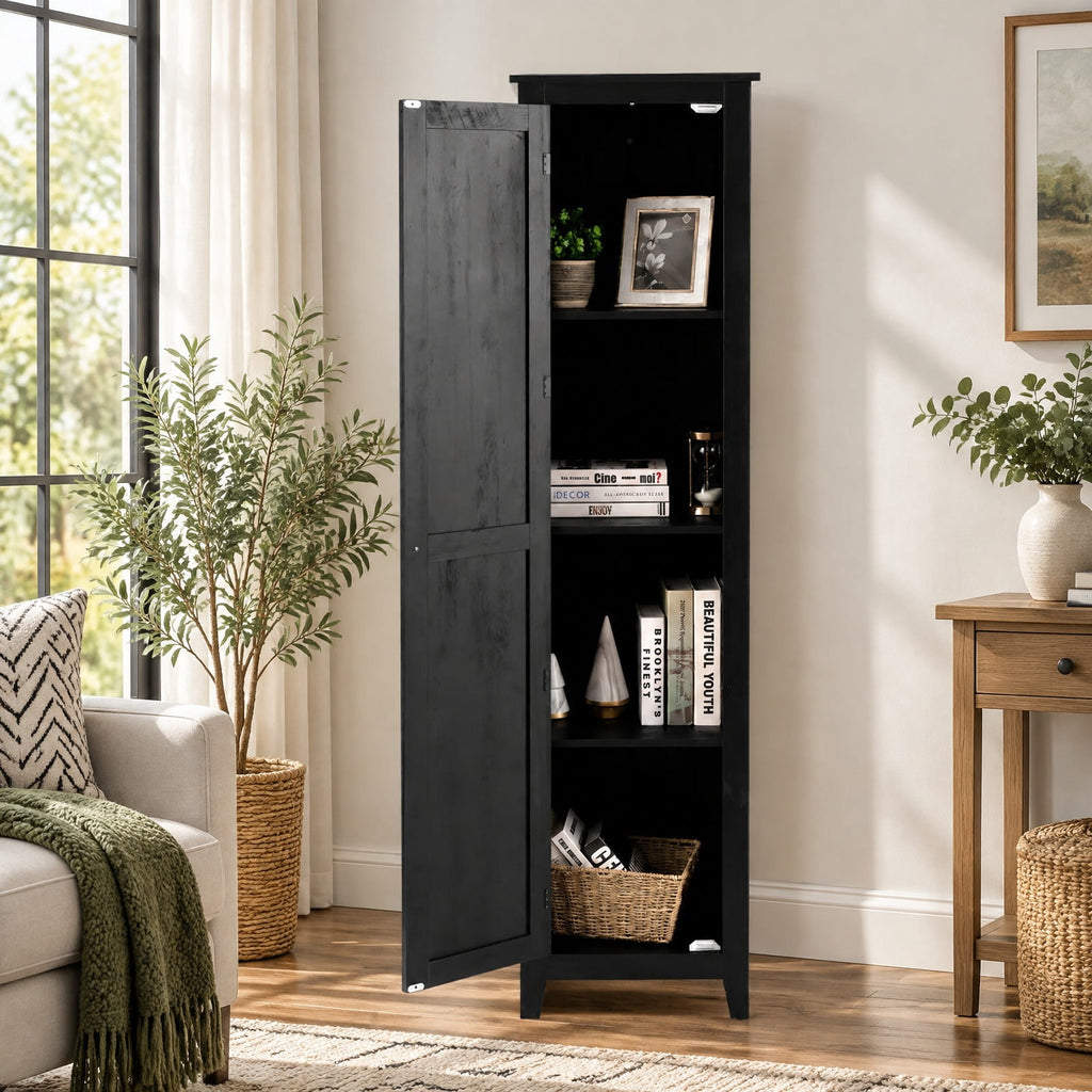 Airfind Linen Tower Bathroom Storage Cabinet Tall Slim Side Organizer with Shelf, 11 lbs Capacity, MDF particleboard Frame, Black