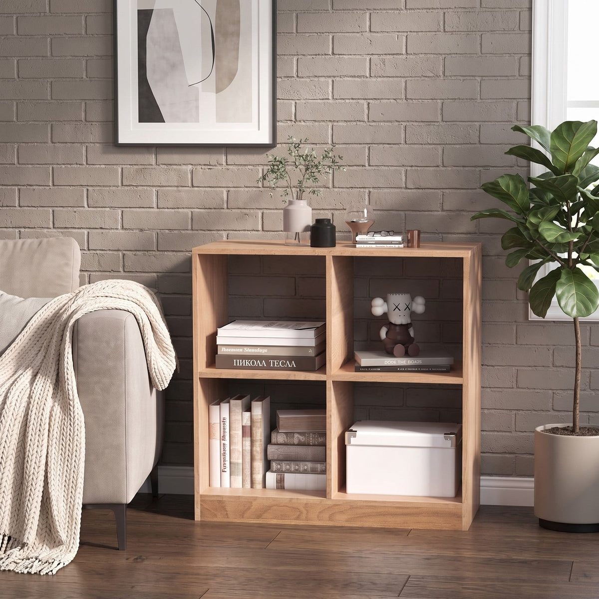 Airfind 4-Cube Youth Bookcase with Open Shelves, 60 Lbs Capacity, Engineered Wood, 29 Inch X 13 Inch X 29 Inch for Convenient Everyday Use, Natural