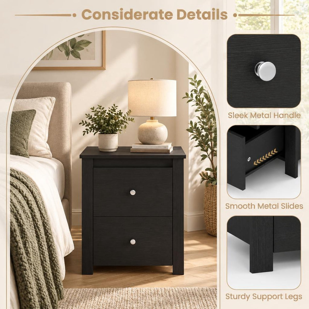Airfind Nightstand with 2 Drawers Storage for Bedroom Living Room Small Spaces, 66 lbs Capacity, Engineered Wood Metal Frame, Black