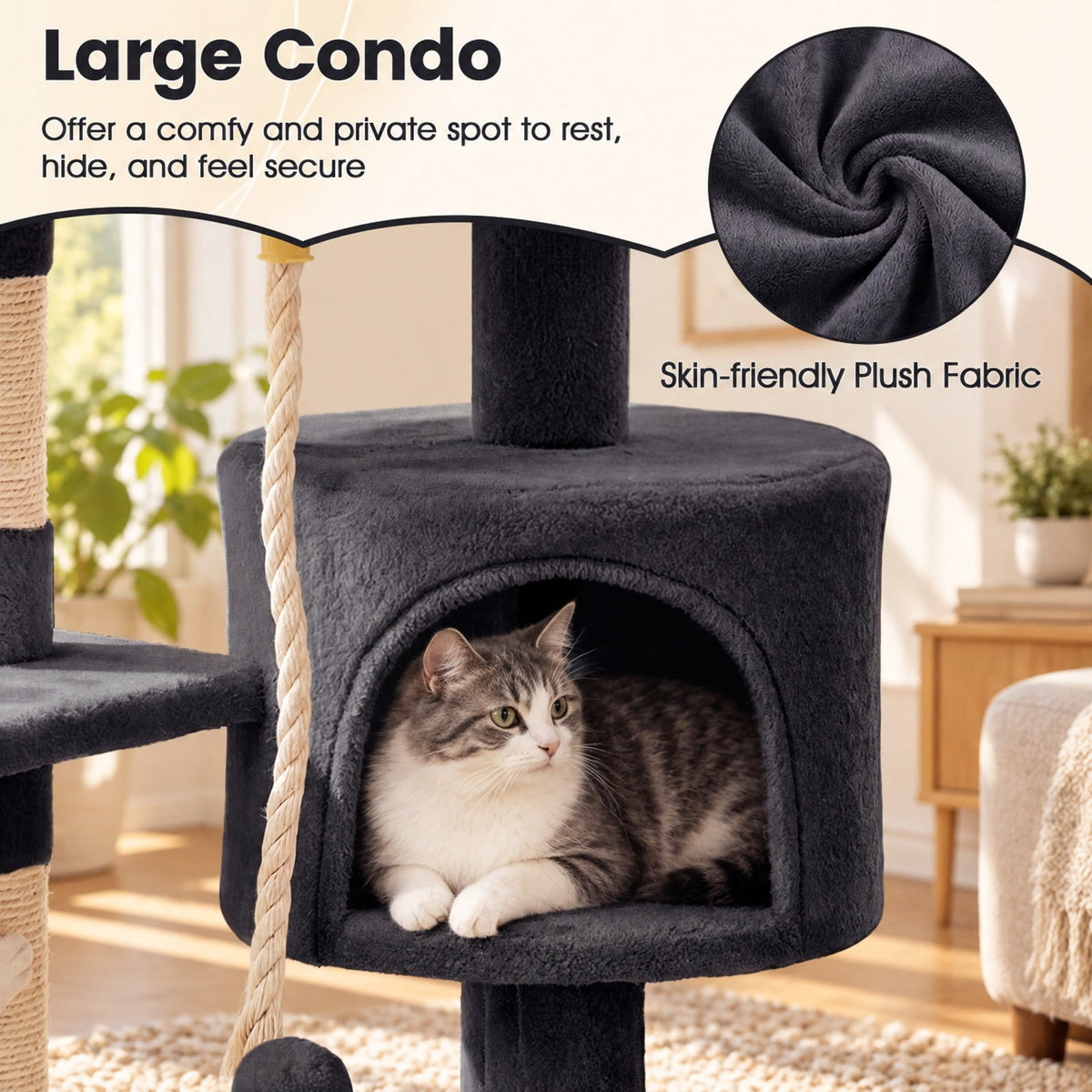 Airfind 36 Inch Tall Kitten Tower with Condo and Plush Perch, 22 lbs Capacity, Engineered Wood Sponge Plush Fabric Sisal Base Frame, Dark Gray