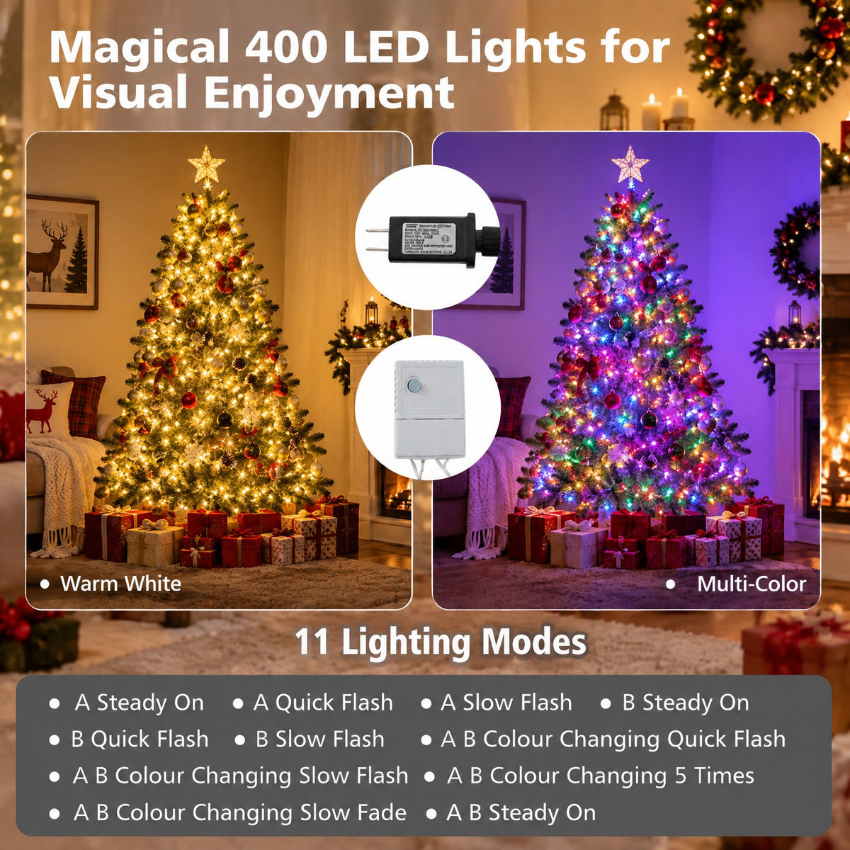 Airfind Pre Lit Artificial Christmas Tree, 7 Ft Hinged Holiday Tree featuring 11 Lighting Modes and Metal Stand for Seasonal Display, White