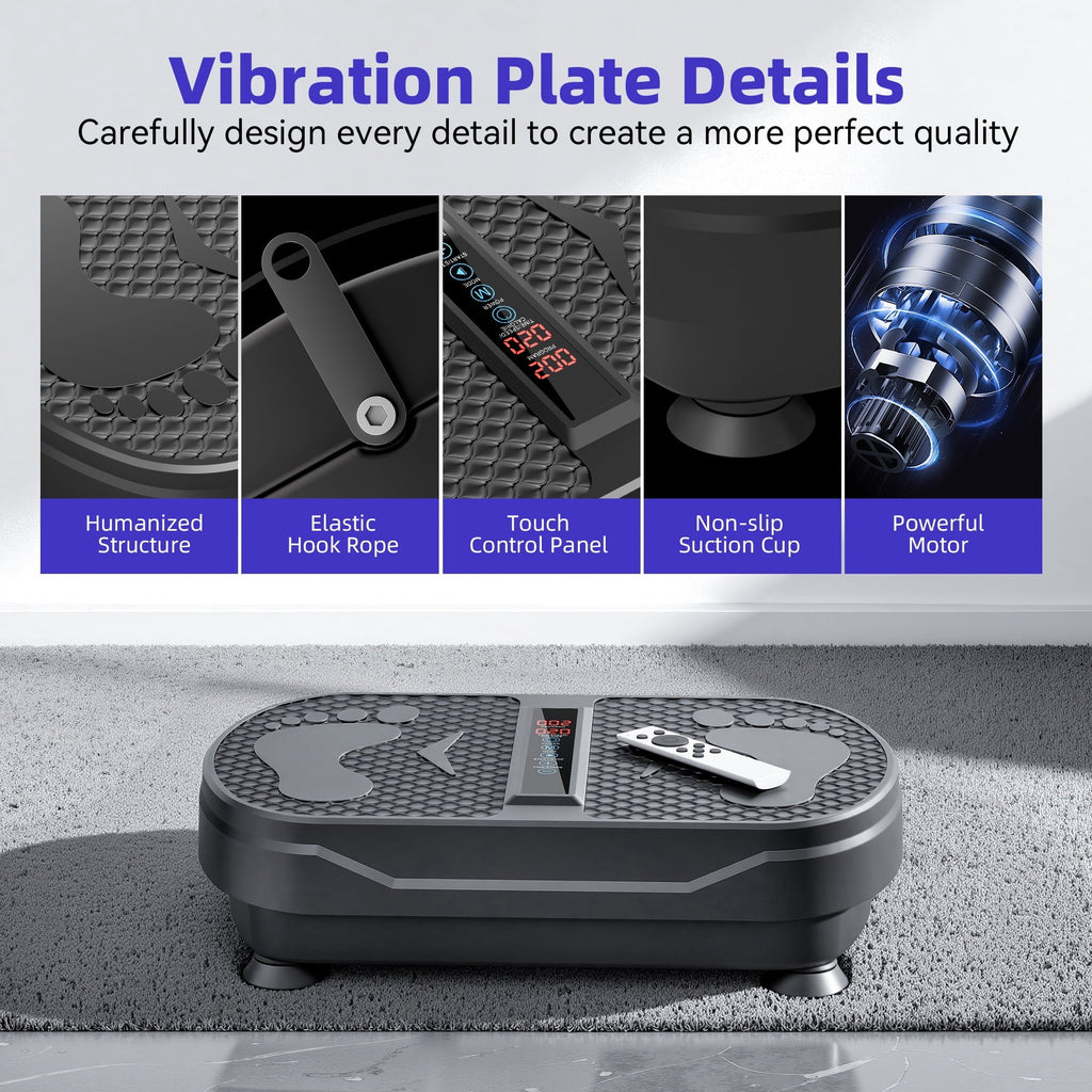 Airfind Vibration Plate Exercise Machine for Lymphatic Drainage, Full Body Workout Vibration Platform with Bluetooth Speaker,2 Loops and 5 Resistance Bands for Home Exercise Gym,450lb Capacity,Black