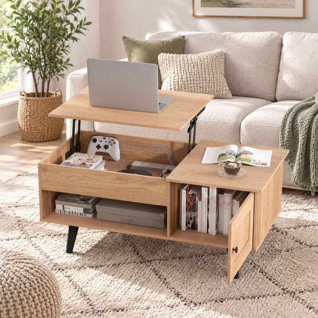 Airfind Lift Top Coffee Table with Storage and Hidden Compartment, 66 lbs Capacity, Engineered Wood MDF Frame, 39.5 x 19.5 x 18 Footprint