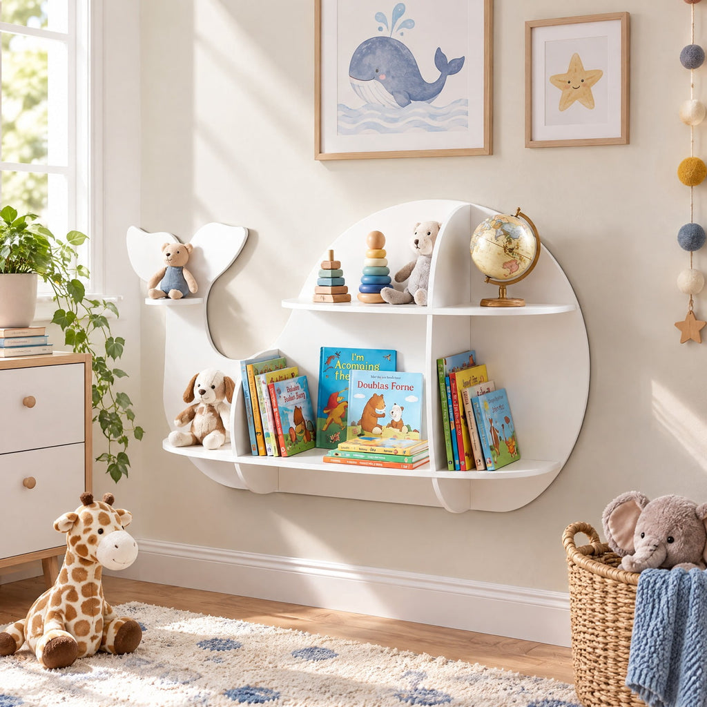 Airfind Floating Dolphin Shelves Wall Mounted Storage Display Rack, 11 lbs Capacity, MDF Frame, 38 x 6 x 27 Footprint, White