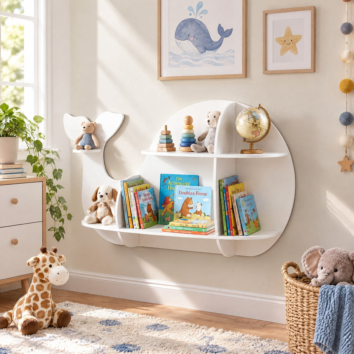 Airfind Floating Dolphin Shelves Wall Mounted Storage Display Rack, 11 lbs Capacity, MDF Frame, 38 x 6 x 27 Footprint, White
