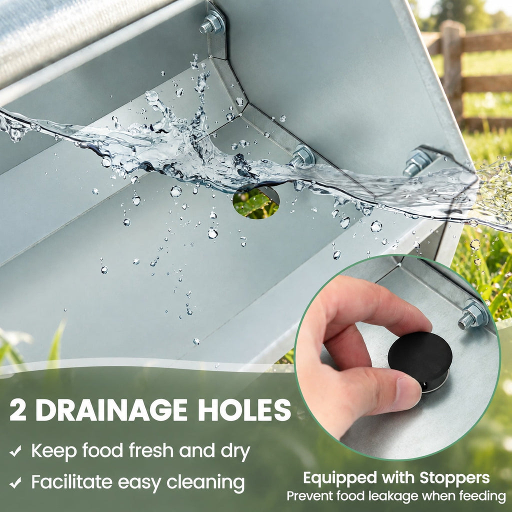 Airfind Metal Chicken Feeder Chicken Feeding Trough with Drainage Holes, Galvanized Steel Frame, 45 x 8 x 8 Footprint, Silver