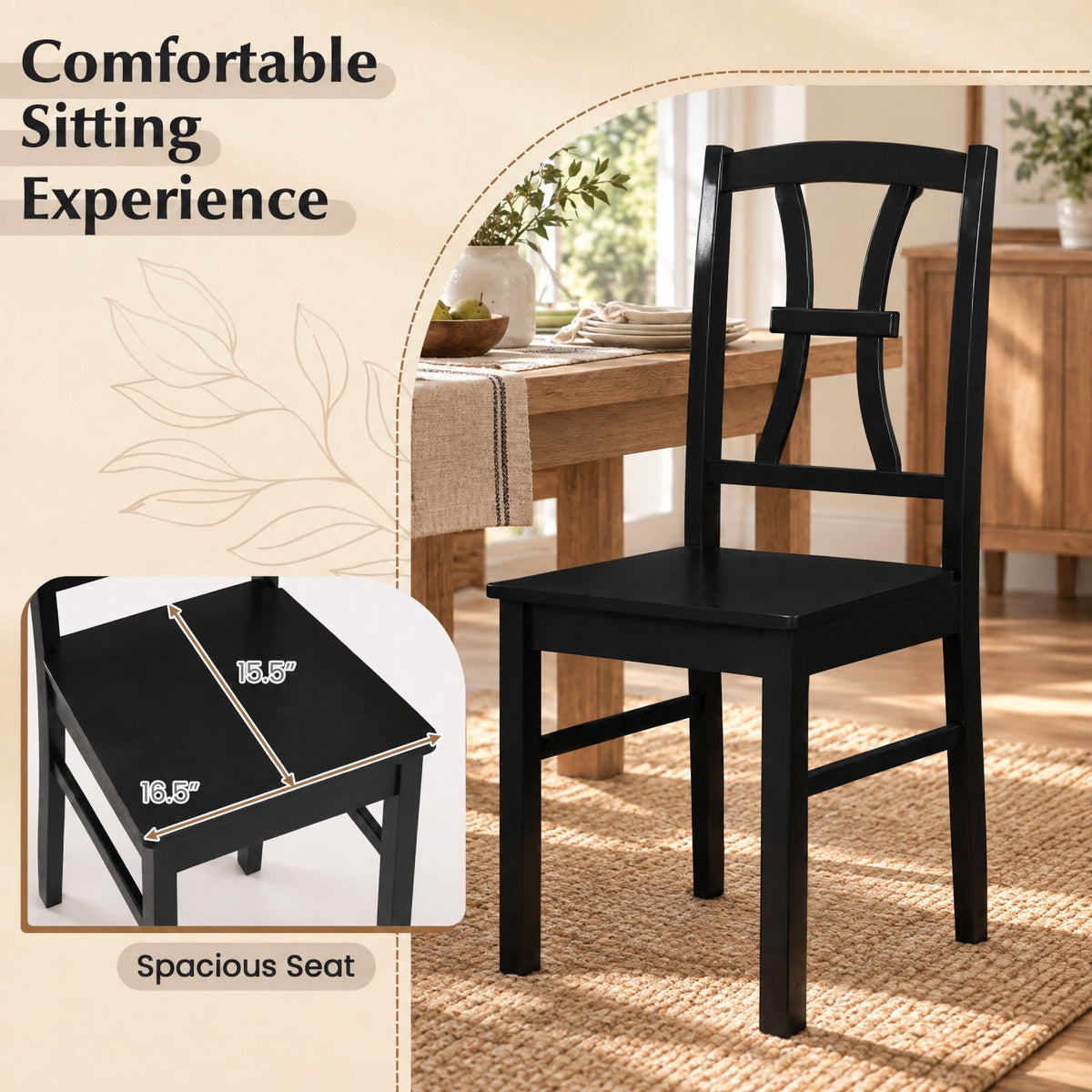 Airfind 400 lbs Capacity Dining Chair Set of 2 with Cross Backrest and Rubber Wood Frame, 400 lbs Capacity, Rubber Wood Engineered Wood Frame, Black