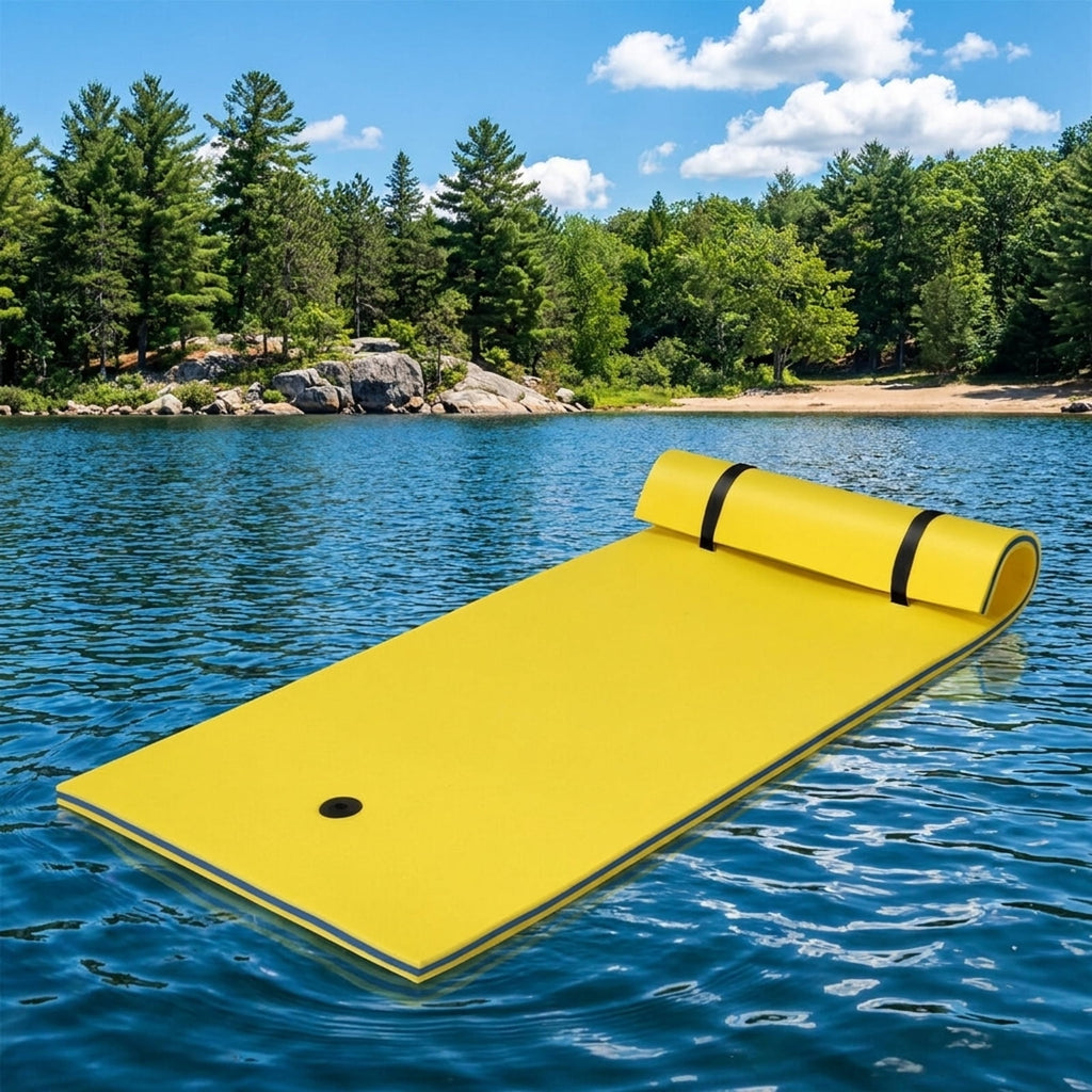 Airfind Triple-Layer Lake Float Pad with Roll-Up Storage, Yellow