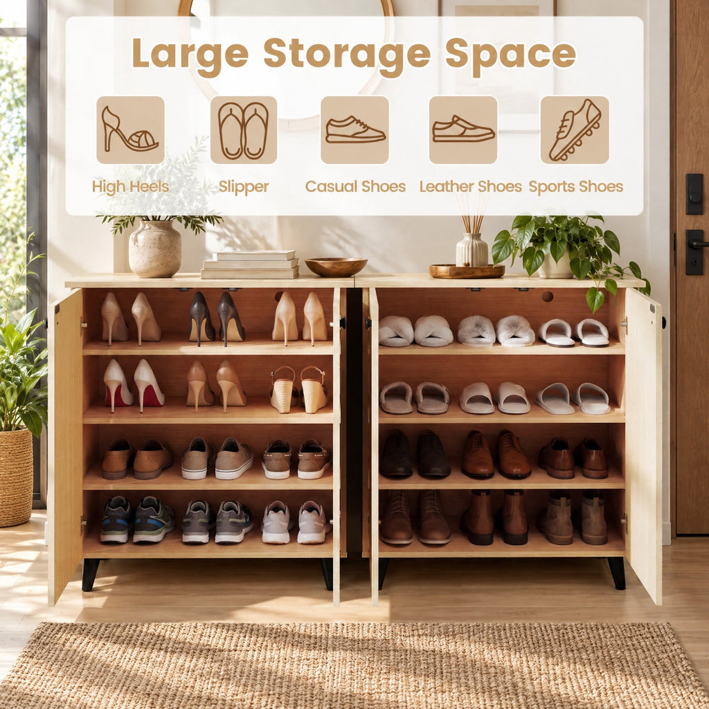 Airfind High‑quality 2‑Door Geometric Cabinet Freestanding Decorative Footwear Storage Unit with Carved Panels for Indoor Home Use, 66 lbs Capacity