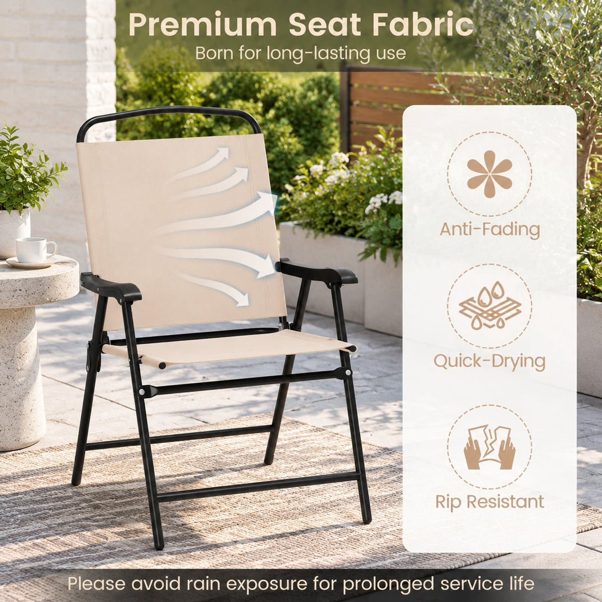 Airfind 6 Pieces Patio Dining Set with Umbrella and 4 Folding Armchairs, 165 lbs Capacity, Metal Fabric Frame, 23 x 21.5 x 34 Footprint, Beige