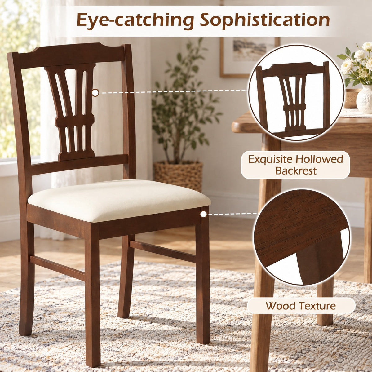 Airfind Wooden Dining Chairs Set of 2 Upholstered Kitchen Chairs with Solid Rubber Wood Frame, 330 lbs Capacity, 18.5 x 17 x 35 Footprint, Beige