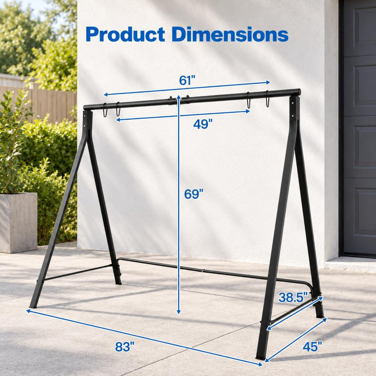 Airfind Patio Metal Swing Stand with A-Shaped Structure, 350 lbs Capacity, Metal Frame, 83 x 45 x 69 Footprint, Black