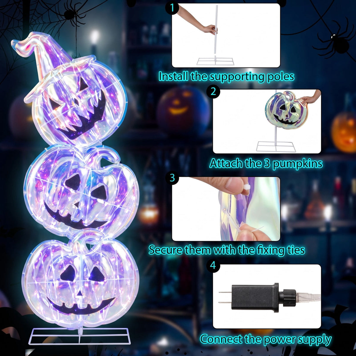 Airfind Standing 150 LED Lighted Pumpkin Halloween Decoration with Base, Plastic Frame, 1.3 x 0.9 x 3.4 FT Footprint, Multicolor