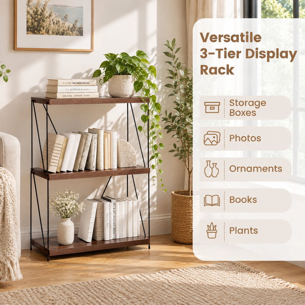 Airfind 2/3/4/5-Tier Multipurpose Display Rack with Metal Frame-34 inches, 45 lbs Capacity, MDF Metal 2-tier: Frame, Walnut