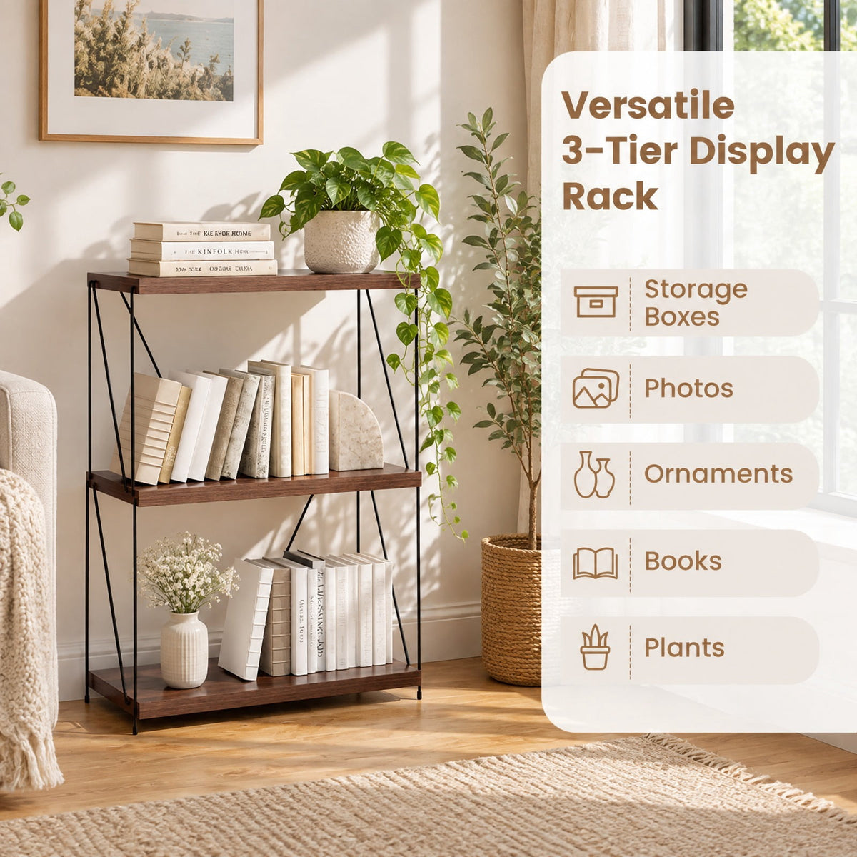 Airfind 2/3/4/5-Tier Multipurpose Display Rack with Metal Frame-34 inches, 45 lbs Capacity, MDF Metal 2-tier: Frame, Walnut