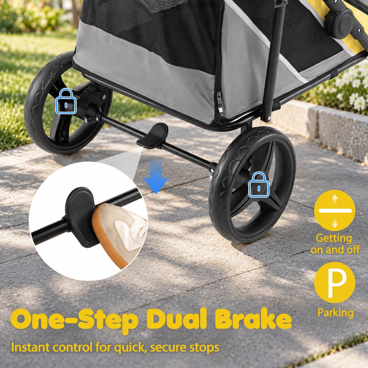 Airfind 220 LBS Heavy Duty Dog Stroller for Large and Medium Dogs with One-Step Foot Brake and Top and Front Windows, 41.5in x 27in x 40inCabin Footprint