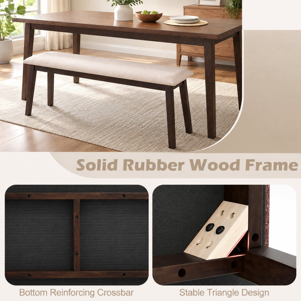 Airfind 43.5 Inch Upholstered Entryway Bench with Rubber Wood Frame, 550 lbs Capacity, Faux Linen Fabric Frame, 43.5 Inch x 14 Inch x 18 Inch Footprint, Beige