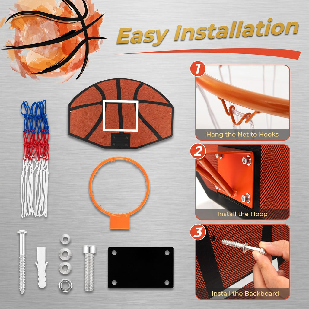 Airfind Wall-Mounted Mini Basketball Hoop with Large Shatterproof Backboard, Indoor Outdoor Basketball Game Set with Metal Rim and Anti-Tear Net for Kids, Black Red